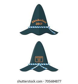 Flat design icon of oktoberfest hat on white background. Front and side view. Vector illustration.