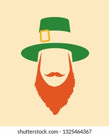  flat design icon on Saint Patrick's Day character leprechaun with green hat, red beard, smoking pipe