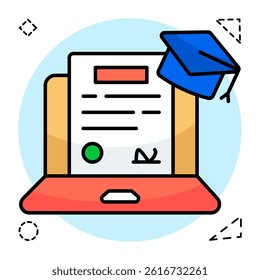 A flat design icon of online degree