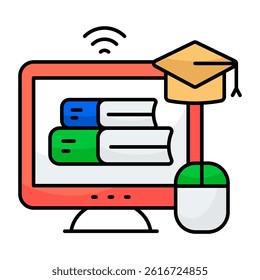A flat design icon of online library
