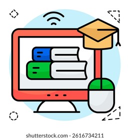 A flat design icon of online library