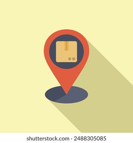 Flat design icon of a package within a map pin, symbolizing delivery destination