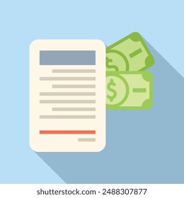 Icono de diseño plano de un billete de papel con dinero, que indica una operación financiera o Factura