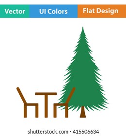 Flat design icon of park seat and pine tree  in ui colors. Vector illustration.
