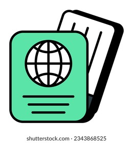 Ein flaches Design-Symbol für den Reisepass, bearbeitbarer Vektorgrafik