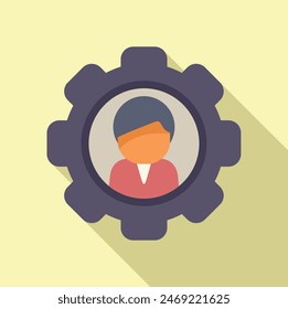 Flat design icon of a person with an engineer hat and a protective mask within a gear