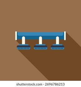 Flat design icon of pipeline delivering oil or gas to multiple storage tanks, long shadow