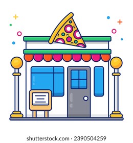 Icono de diseño plano de la tienda de pizzas 


