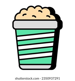Ein flaches Designsymbol für Popcorn-Eimer 