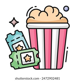 A flat design icon of popcorn bucket
