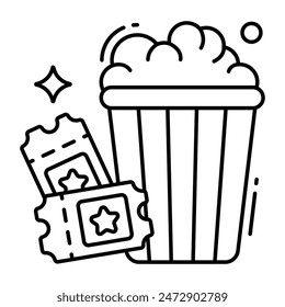 A flat design icon of popcorn bucket