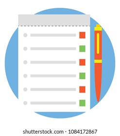 
A flat design icon of product list with tick mark, approved product list concept
