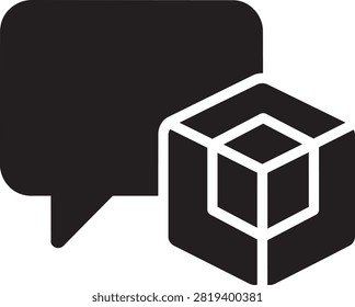 Flat design icon representing a threedimensional cube and speech bubble