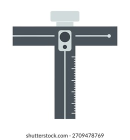 Um ícone de desenho plano que representa uma régua quadrada em T, uma ferramenta de medida de precisão usada em desenho e desenho, mostrado verticalmente com marcações claras.