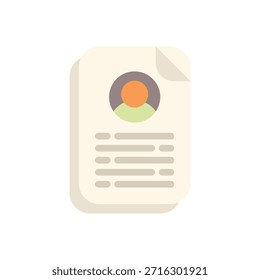 Ícone de design plano de um currículo com uma imagem de perfil representando uma solicitação de emprego