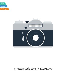 Flat design icon of retro photo camera in ui colors. Vector illustration.