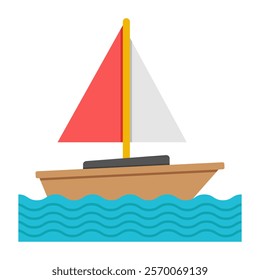 A flat design icon of rowing boat, ship vector