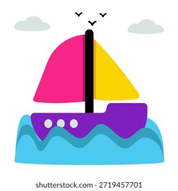 Um ícone de desenho plano de barco a remo 