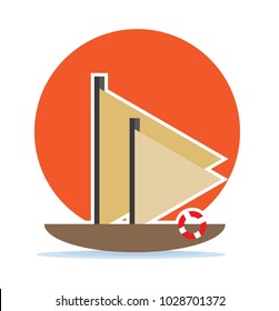 flat design icon of sailboat behind of sun