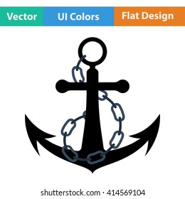 Flat design icon of sea anchor with chain in ui colors. Vector illustration.