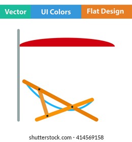 Flat design icon of sea beach recliner with umbrella  in ui colors. Vector illustration.