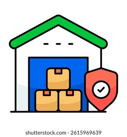 Flat design icon of secure warehouse