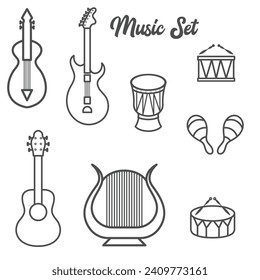 flat design icon set bundle of musical instruments