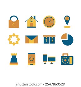 Design Plano Ícone Conjunto de Negócios Office Work Setting Equipment