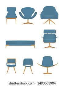 Flat design icon set of chair sofa and furniture. Modern furniture in flat gradient style. Furniture icon  for Interior design or home decoration. Vector Illustration. 