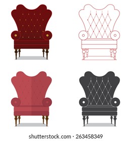 Flat design icon set of classic chair in marsala color. Vector. Illustration.