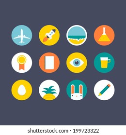 Flat design icon set with different objects for a website or smartphone application