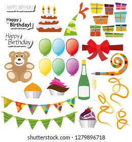 Flat Design Icon Set Happy Birthday Party for the creative use in graphic design