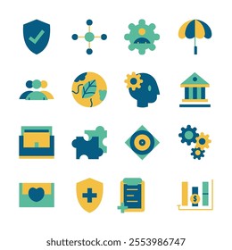 Flat Design Icon Set of Healthy Financial Business with Problem Solving Setting