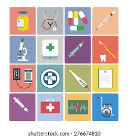 Flat design icon set - Medical.  Vector Illustration