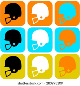 Flat design icon set showing a football helmet in different color combinations
