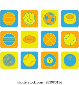 Flat design icon set showing balls of different sports