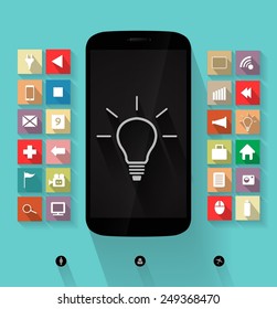 Flat design icon set with telephone-long shadow-technology