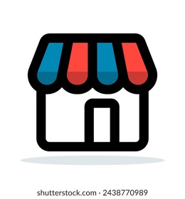 Flat design icon of a shopfront with a striped awning. Storefront or small business. Vector illustration