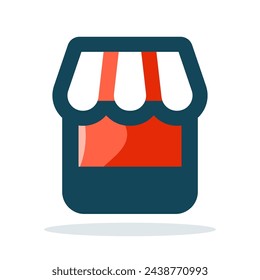 Flat design icon of a shopfront with a striped awning. Storefront or small business. Vector illustration