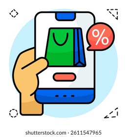 A flat design icon of shopping discount chat