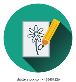 Flat design icon of Sketch with pencil in ui colors. Flat design. Vector illustration.