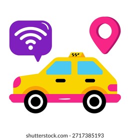 Un icono de diseño plano de taxi inteligente
