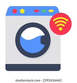 A flat design icon of smart washing machine