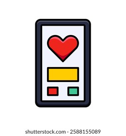 Flat Design Icon of Smartphone Displaying a Heart for Modern Technology and Emotions