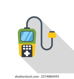 Flat design icon of a sphygmomanometer measuring blood pressure with a long shadow
