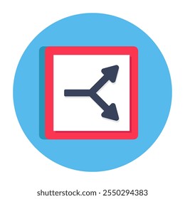 A flat design icon of split arrows