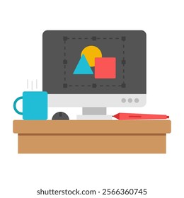 A flat design icon of design studio