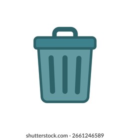 Icono de diseño plano de un cubo de basura verde azulado, que simboliza al Borrar, el reciclaje, los desechos y la eliminación.