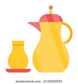 Icono de diseño plano de la tetera tradicional

