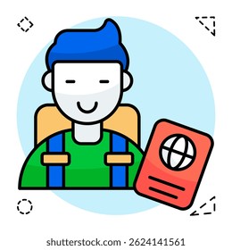 Un icono de diseño plano de viajero
